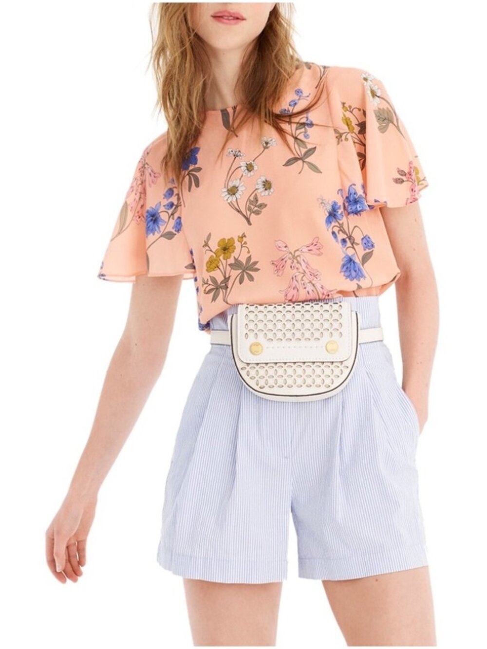J Crew Silk Flutter Sleeve Floral Top in Botanical Print Melon Plus sz 3X - Picture 2 of 14